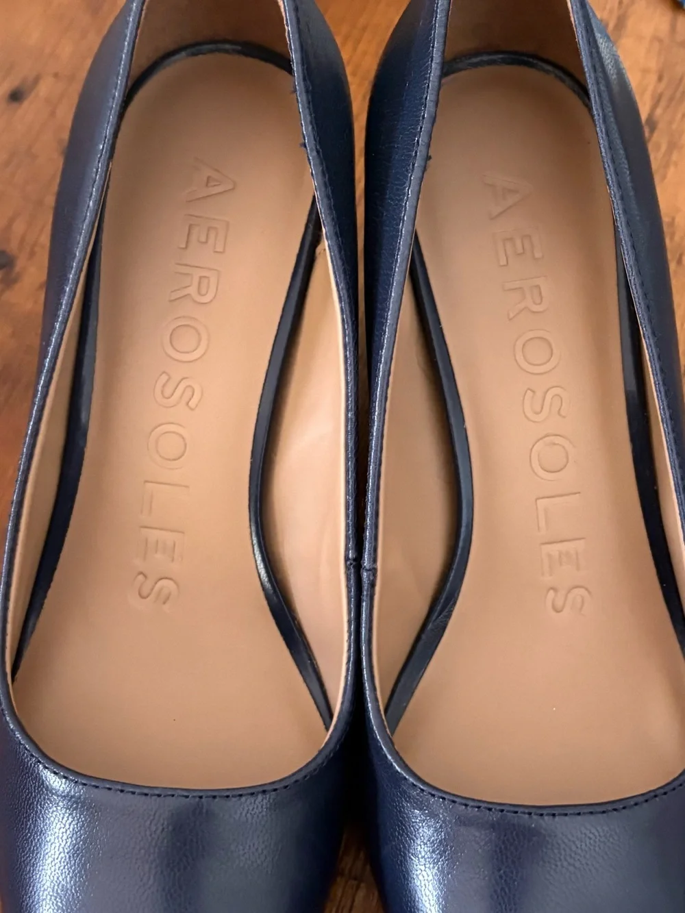 Aerosoles Minetta Navy Leather Block Heel Pump Office Wear Sz 7